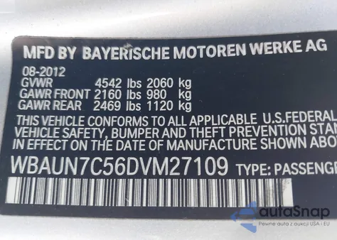 2013 BMW 135I z USA, uszkodzony, nr VIN WBAUN7C56DVM27109